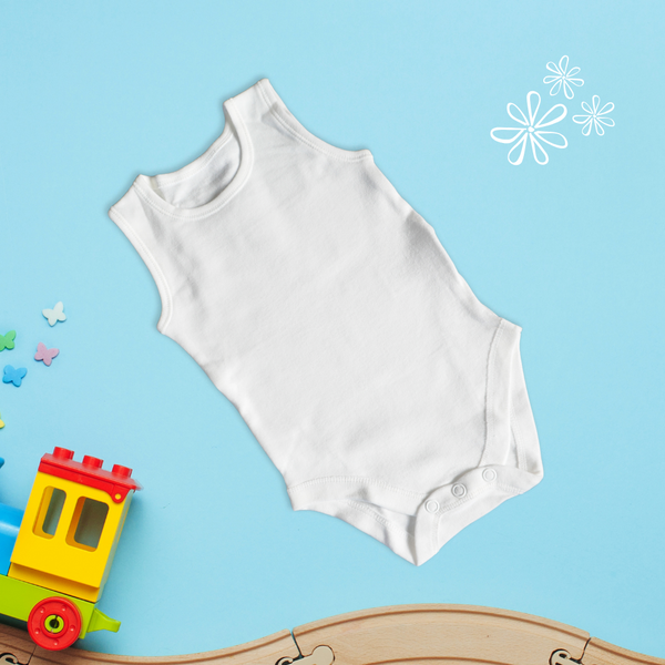 0 to 3 Months Baby Boy White Sleeveless Dress, Smooth Organic Fabric, Safe on Skin, Rompers,