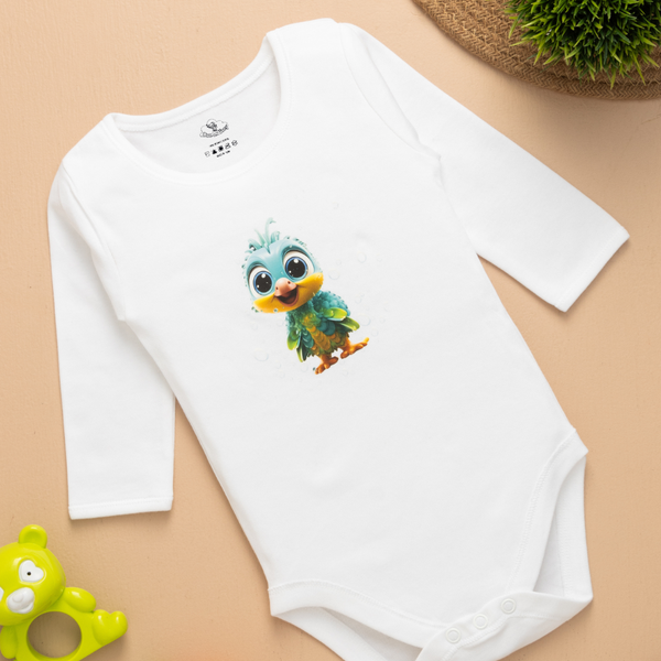 6-12 Months Baby Boy & Girl White Cotton Romper | Bird Printed Design  | Newborn Baby Boy & Girl Romper