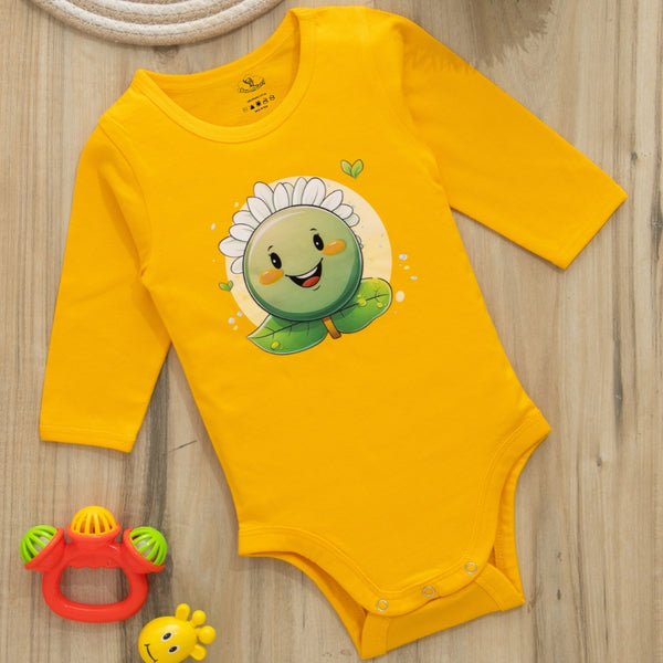 Printed Cotton Romper – Yellow & Green Flower! for  Unisex babies!