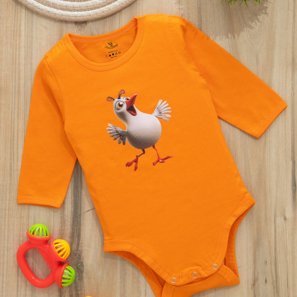 Orange Color & Comfy Baby Rompers – Soft Cotton & Cute Hen Chick Designs