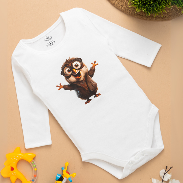 6-12 Months Adorable Newborn Baby Printed Romper | Bird Printed Design | White & Breathable Fabric