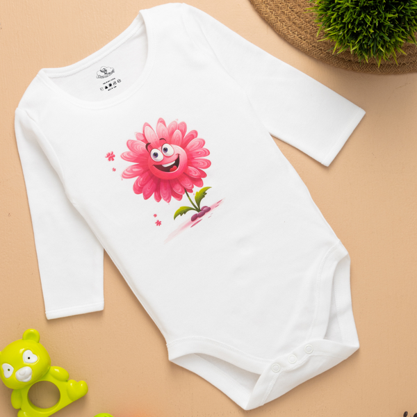 6-12 Months White Printed Romper for Newborn Baby Boy & Girl | Flower Printed Design | Soft Cotton Wear