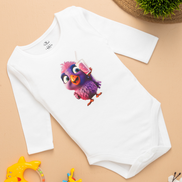 6-12 Months Soft & Comfortable White Printed Romper | Bird Printed Design | Perfect for Baby Boy & Girl