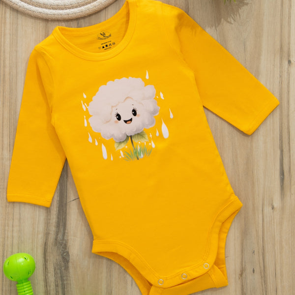 Vibrant Cotton Rompers – Soft, Breathable & Perfect for Baby Boys & Girls! White Flower Printed Perfection in Yellow Color!
