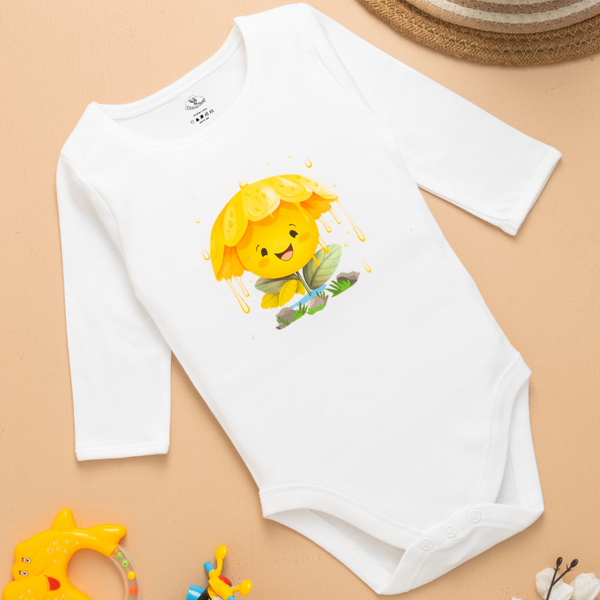 6-12 Baby Boy & Girl Everyday Wear | Yellow Flower Flower Printed Design | Soft Cotton White Printed Romper